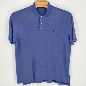 Polo Ralph Lauren Mens XL Pure 100% Linen Polo Shirt Blue Short Sleeve